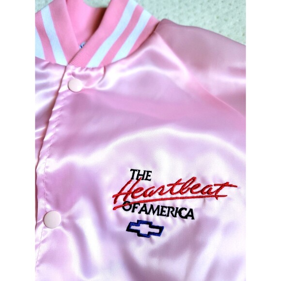 NOS Vintage Chevy The Heartbeat of America Embroidered Pink Satin Bomber XL USA - Picture 4 of 11